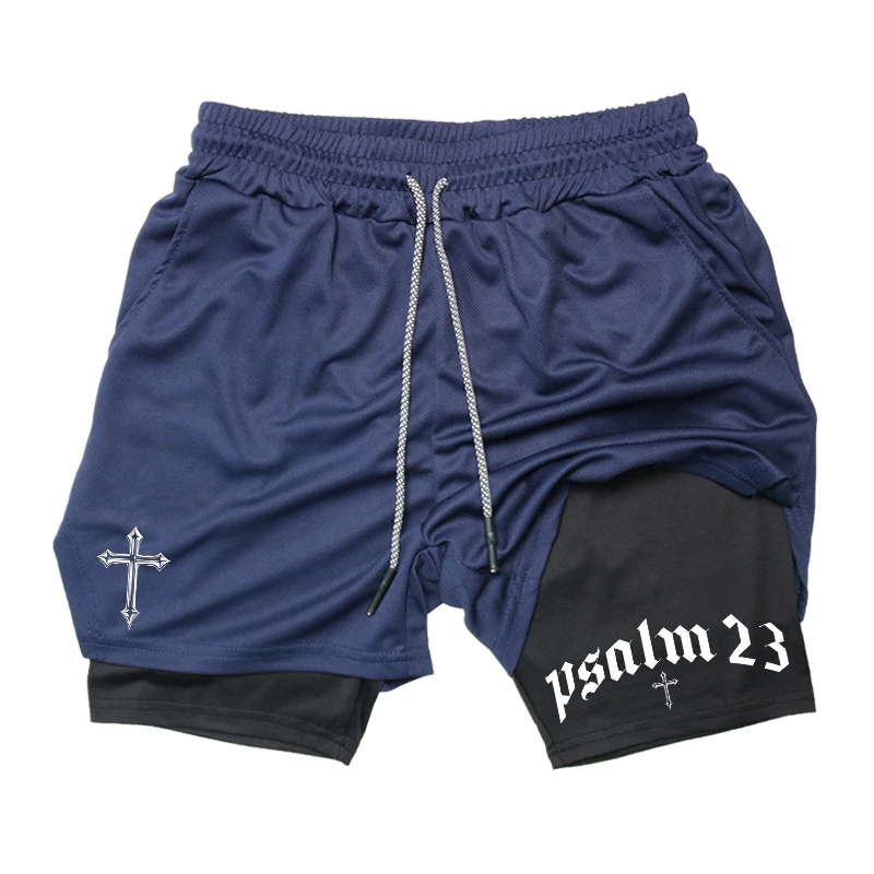 Cross Bible Graphic 2 in 1 Athletic Shorts for Men Christian Gym Workout Running Shorts with Phone Pocket Towel Loop Active Wear