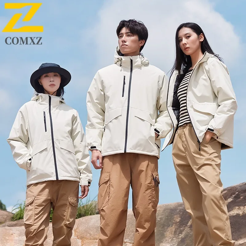 COMXZ مقنعين قسط سترة عادية 2025 الرجال في الهواء الطلق تنزه سترة واقية خفيفة لجميع الأغراض رحلة مقاومة للرياح الخريف سستة معطف