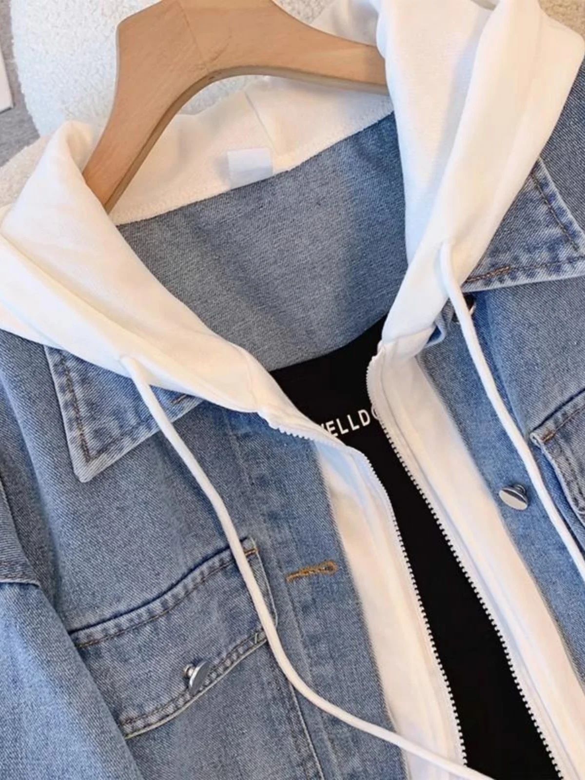 

Plus Size Loose Spring Outerwear Women's Jeans Jaet Hooded Casual Long Sve Zipper Closure Korean Sle Spring Autumn Collection