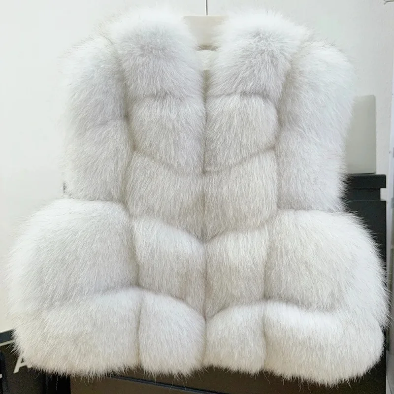 Fox Fur Sleeveless Vest Women Warm Winter Coat Plush Jackets For Women Neck Hat Coats Waistcoat Women's Vest Teddy Coat view 3