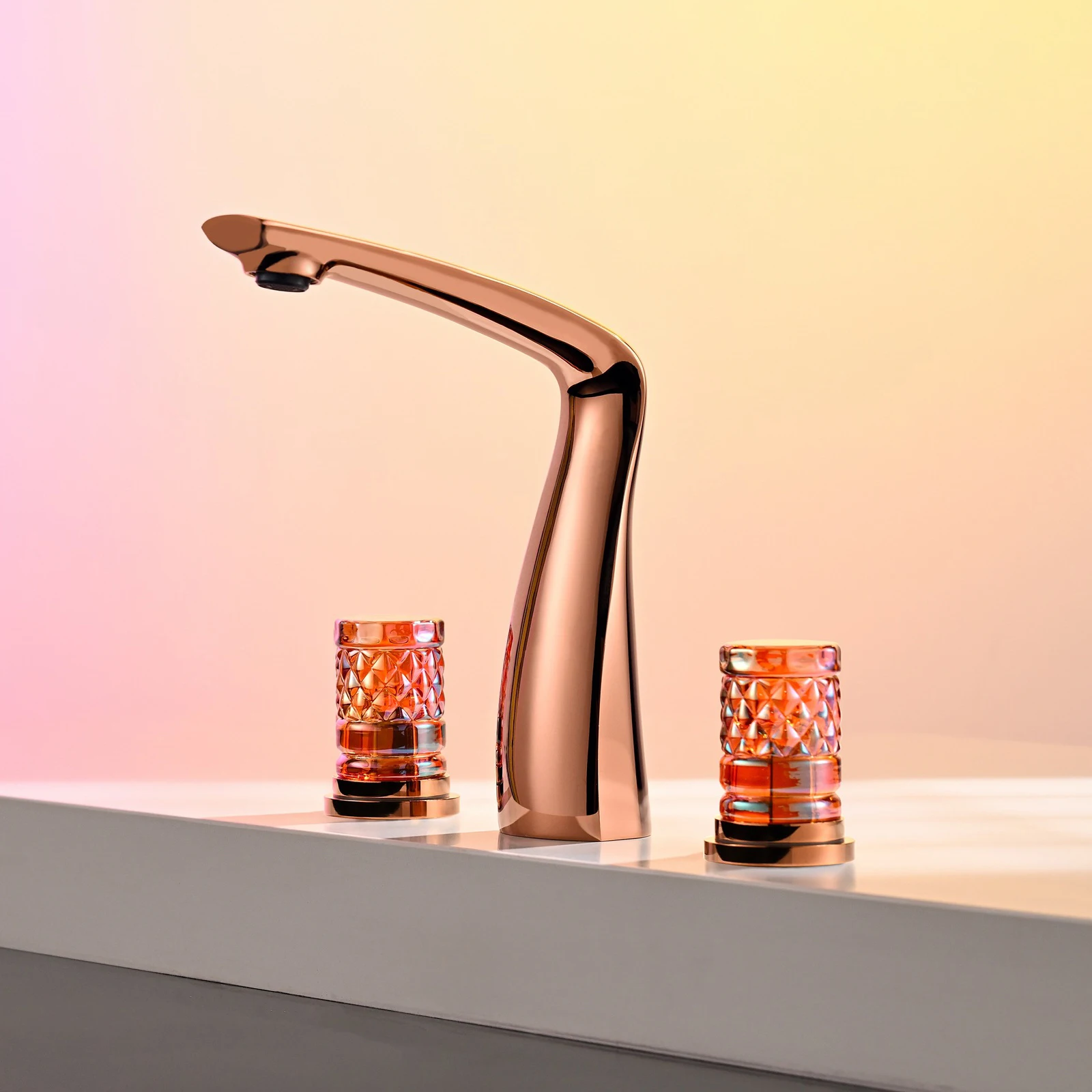 Luxurious Grey Bathroom Faucets Swan-Neck Brass Three-Hole Double-Handle Bathtub Faucet for Hot Cold Countertop Basin Sink Taps