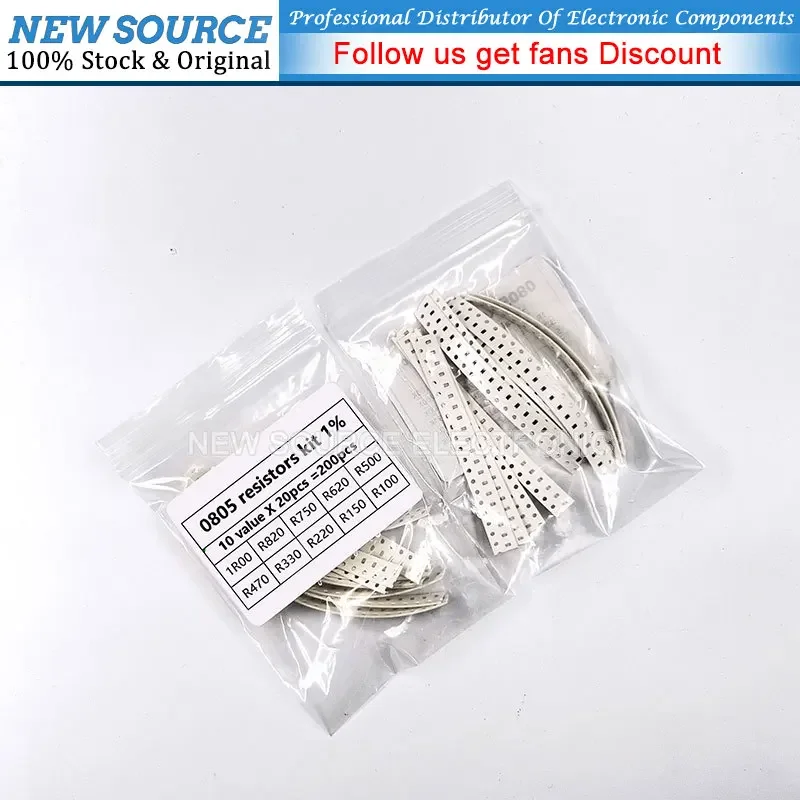 1% 0805 SMD 저항기 모듬 키트 세트, 10 값 X 20 개, 1R00 R820 R750 R620 R500 R470 R330 R220 R150 R100 Diy, 200 개