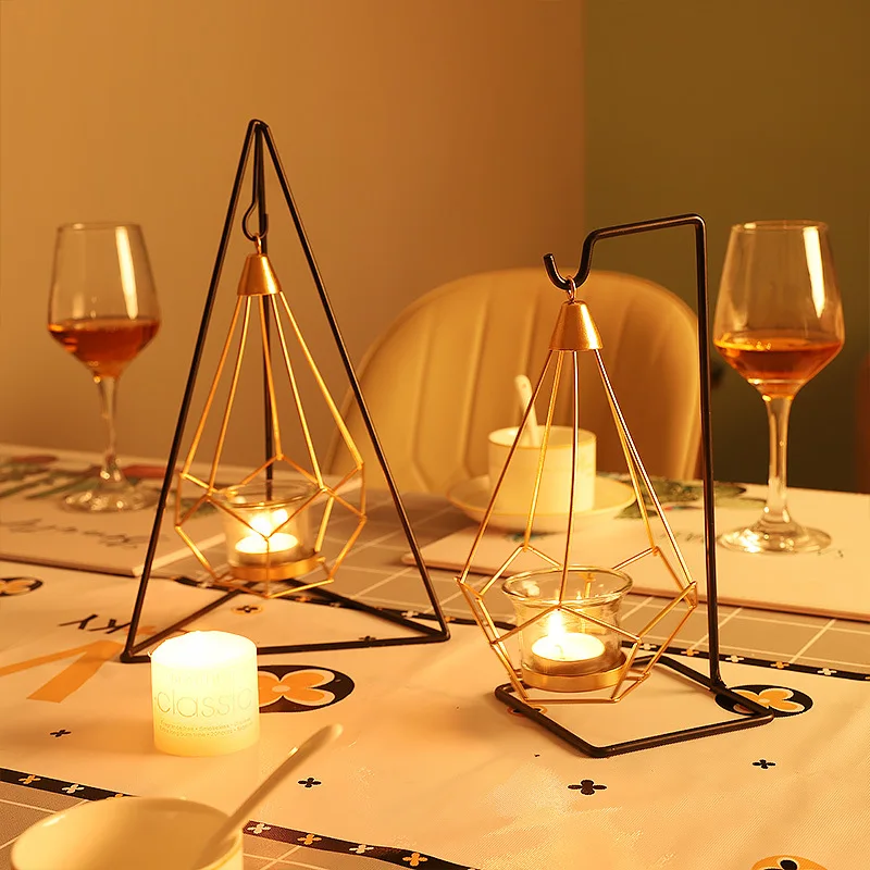 

Modern Black Iron Candleholder - Rustic Chic Table Decor for Romantic Lighting Dinner Parties