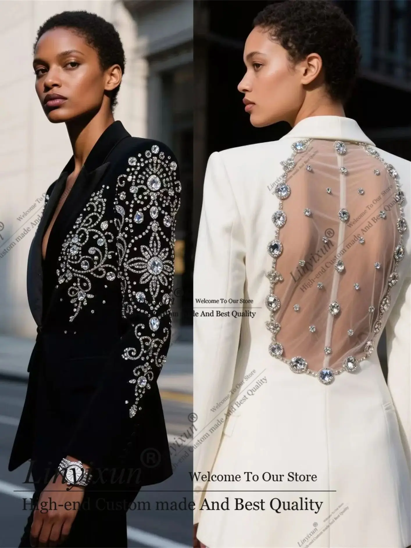 

Уникальный дизайн с открытой спиной, модные стразы, индивидуальный женский костюм из 2 предметов, тонкая женская одежда, брюки