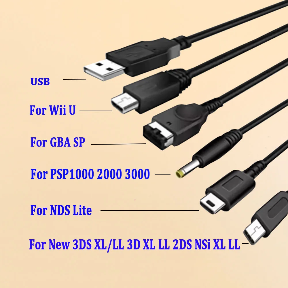 5 In 1 USB Charging Cable For Nintendo New 3DS Xl Nds Lite Ndsi Ll Wii U Charger Cable For nintendo GBA For Sony PSP 1000/2000