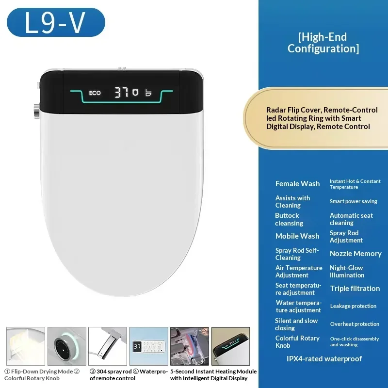 Instant Hot Tankless Smart Bidet Seat Auto Lid Foam Shield Heated Air Dry Night Light Purifier