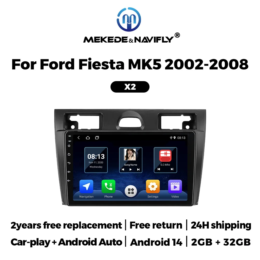 

Android 14 IPS Screen Car Radio For Ford Fiesta Mk VI 5 Mk5 silver 2002 - 2008 Car Play Auto Stereo Multimedia Video Player GPS
