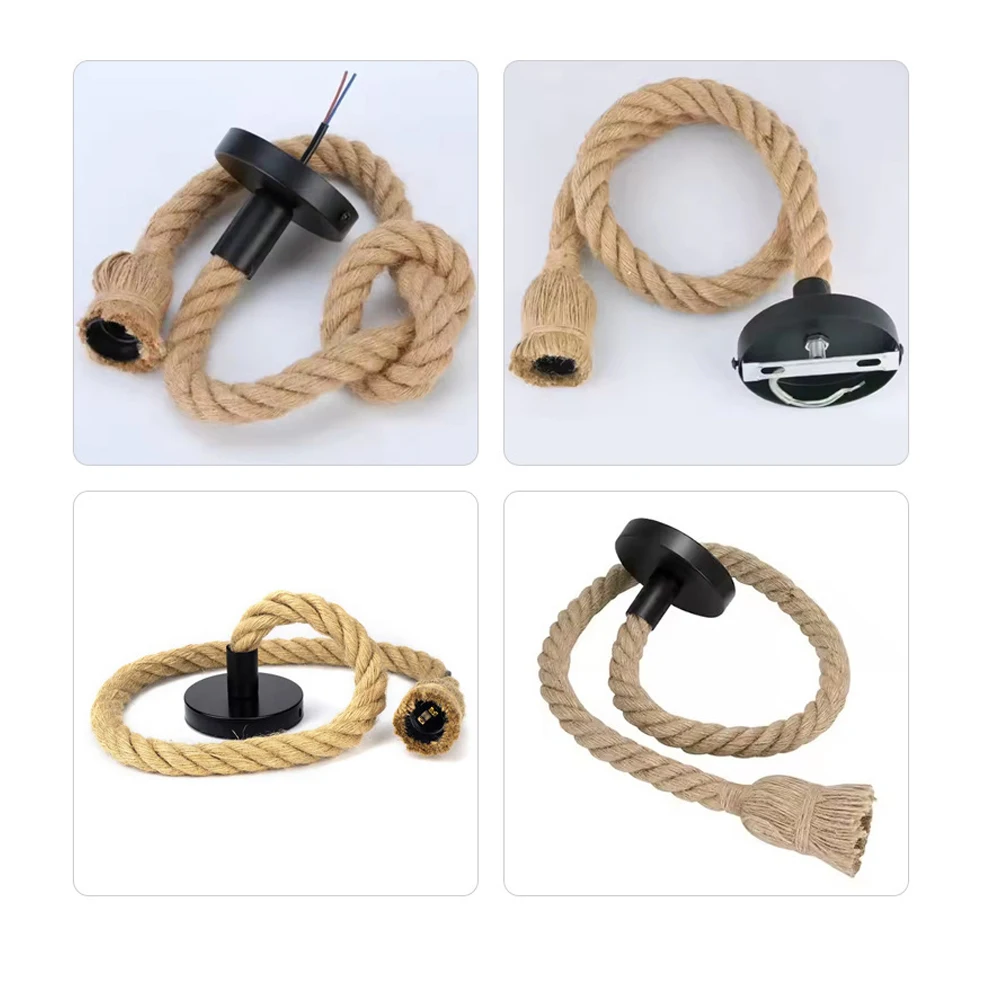 Винтажный подвесной светильник с 2 головками, подвесной светильник из пеньковой веревки, цоколь E27, подвесной светильник для столовой, ресторана, бара, домашнего декора