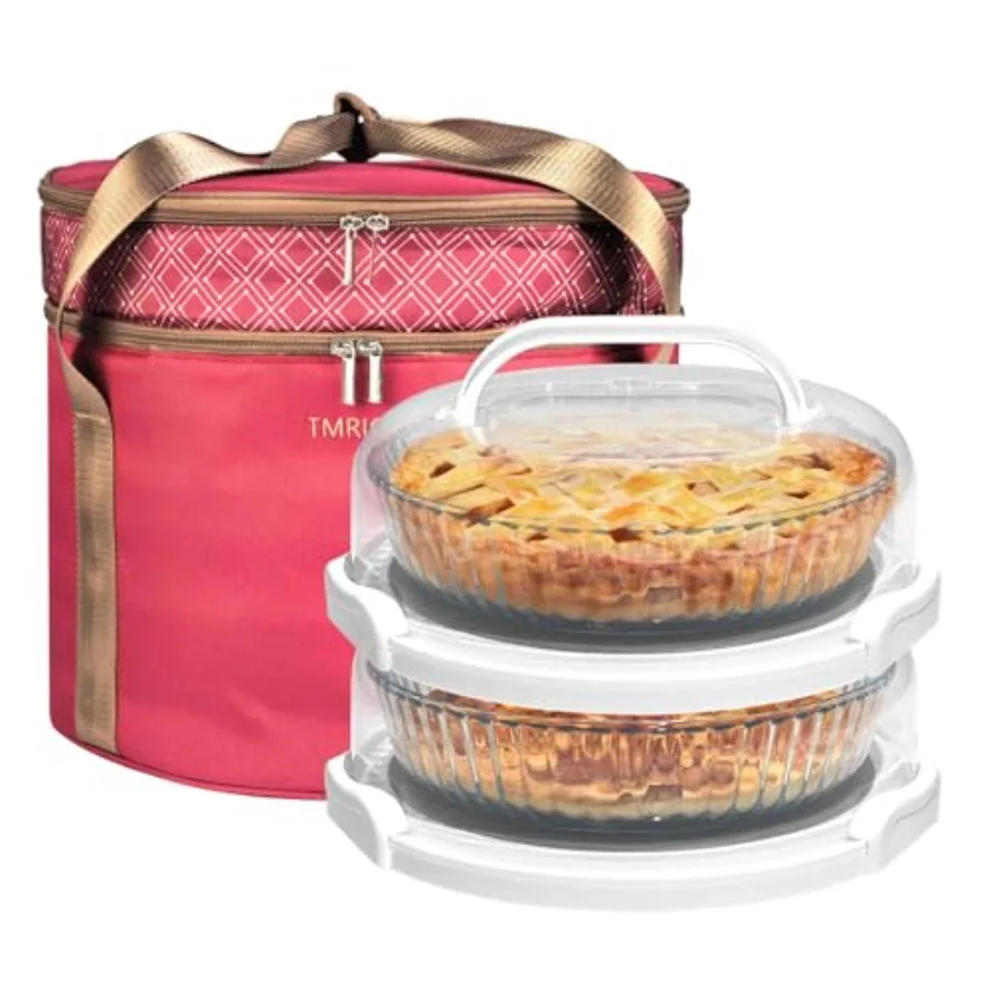 

2 Pack Pie Carrier with Lids and Handles Loadable Cupcake or Pizza Storage Containers Includes Insulated Bags and Insulated Non