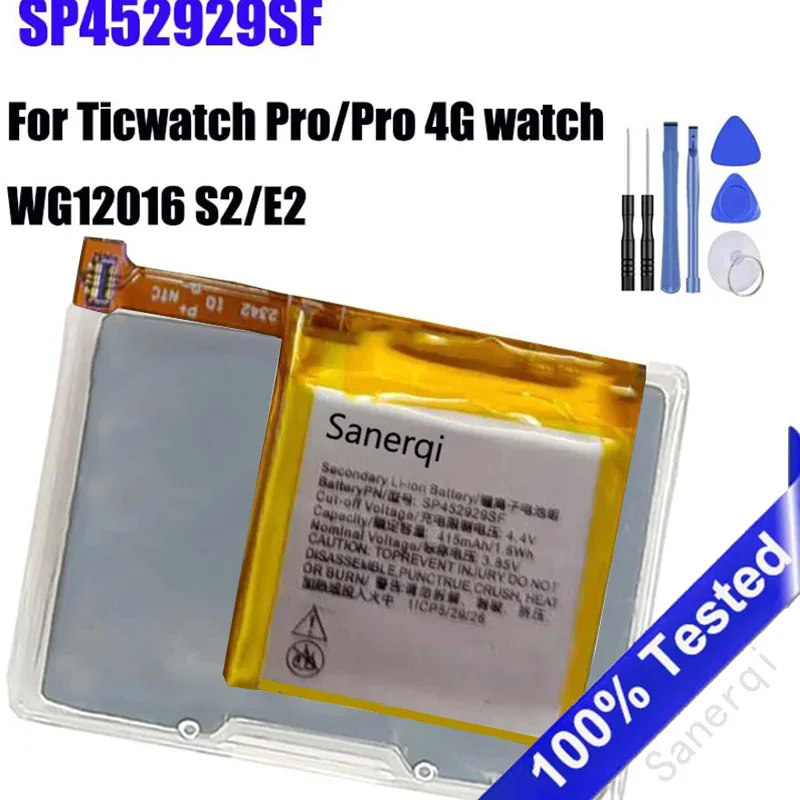

415mAh SP452929SF Battery For TicWatch Pro Pro 4G WG12016 S2 E2 + Tools