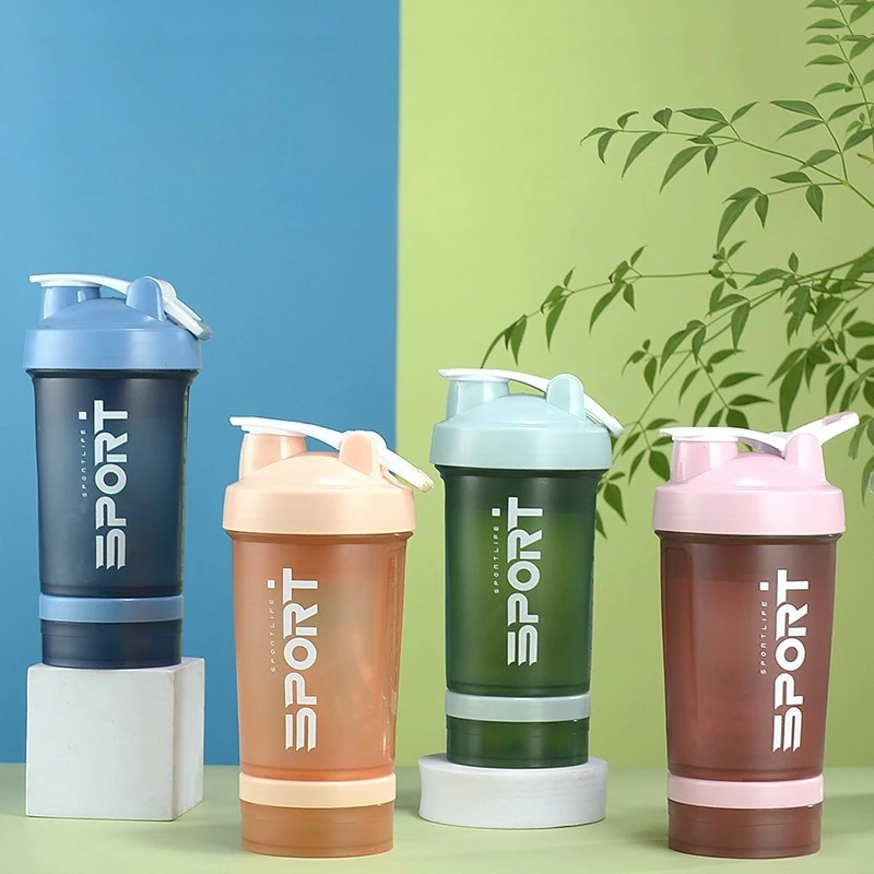 450ML 3 Layer Plastic Shaker Bottle Protein Mixing Cup for Gym Outdoor Leakproof Sports Water Bottle Drinkware Fitness Tool