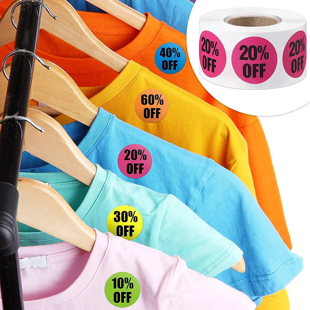 500 Stuks/Rol Product Korting Label Sticker 2.5Cm/1Inch Ronde Stickers Voor Kleding/Hoed Kleine Zakelijke Benodigdheden 10%/20%/50% Uit