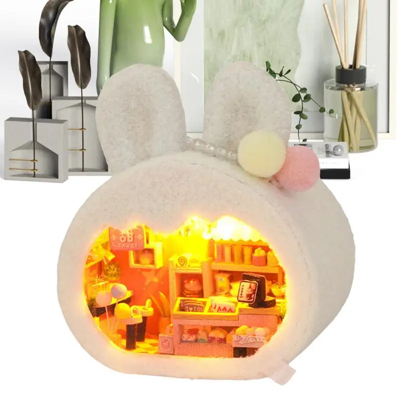 

Маленький кукольный дом, миниатюрный маленький дом, набор для строительства, креативный Миниатюрный Кукольный дом, Декор, Забавный маленький дом, ремесла, милый кролик