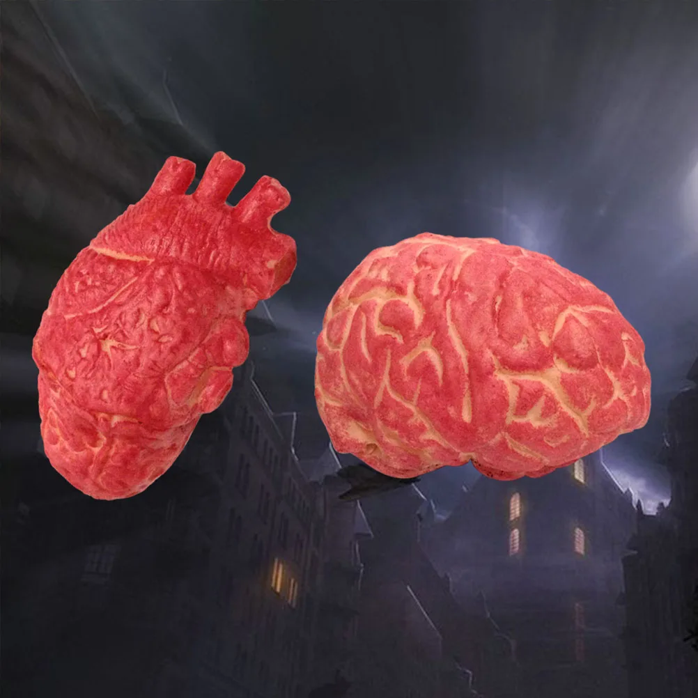 

2pcs Simulation Heart Bloody Organ Decor for Halloween Party Scary Yard Horror House Theater Accessory Fake Brain Prop