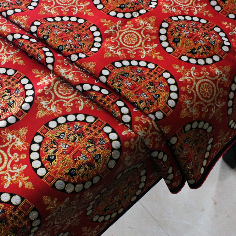 Four Heavenly Kings Hunting Pattern Woven Imitation Song Brocade Makeup Flower Jacquard Fabric forHorse Face Skirt