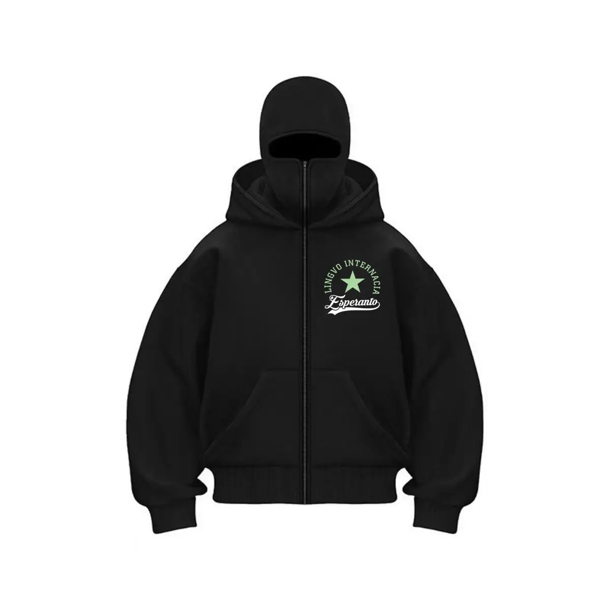 Esperanto Star Language - Inspired, Lingvo Internacia Symbol Design Men's Double Hood Balaclava Zip Hoodie Winter Warm