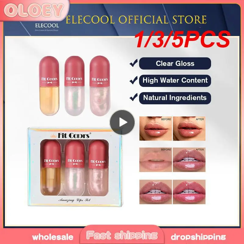 1/3/5PCS Lip Gloss Jelly Glossy Transparent Lip Tint Waterproof Moisturizer Plump Juicy Lip Oil Beauty Liquid Lipstick Cosmetic