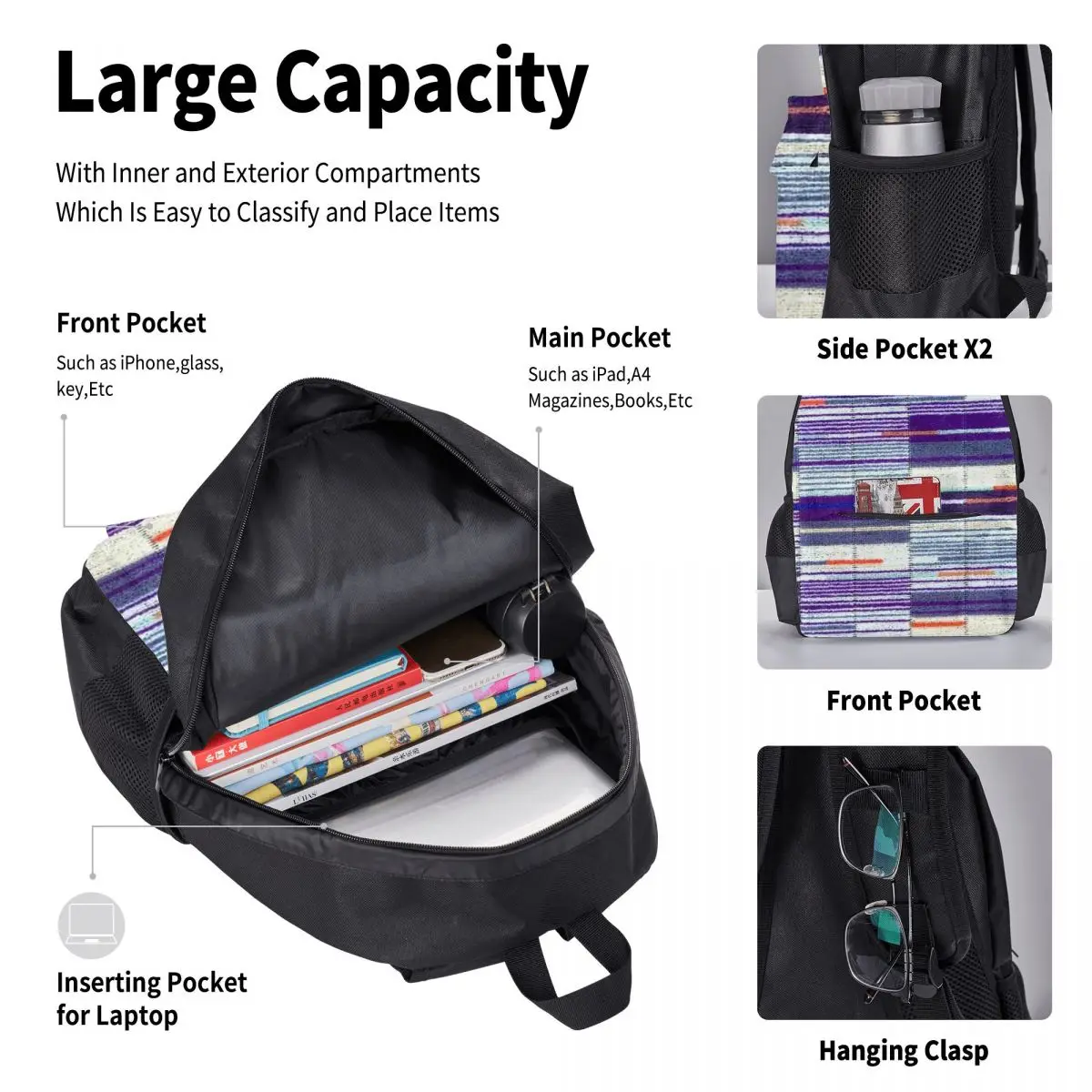 Elizabeth Line Underground Moquette Seat Cover BackpacksChildren School Bags Kids Rucksack Lunch Bag Pen Bag Three-Piece Set