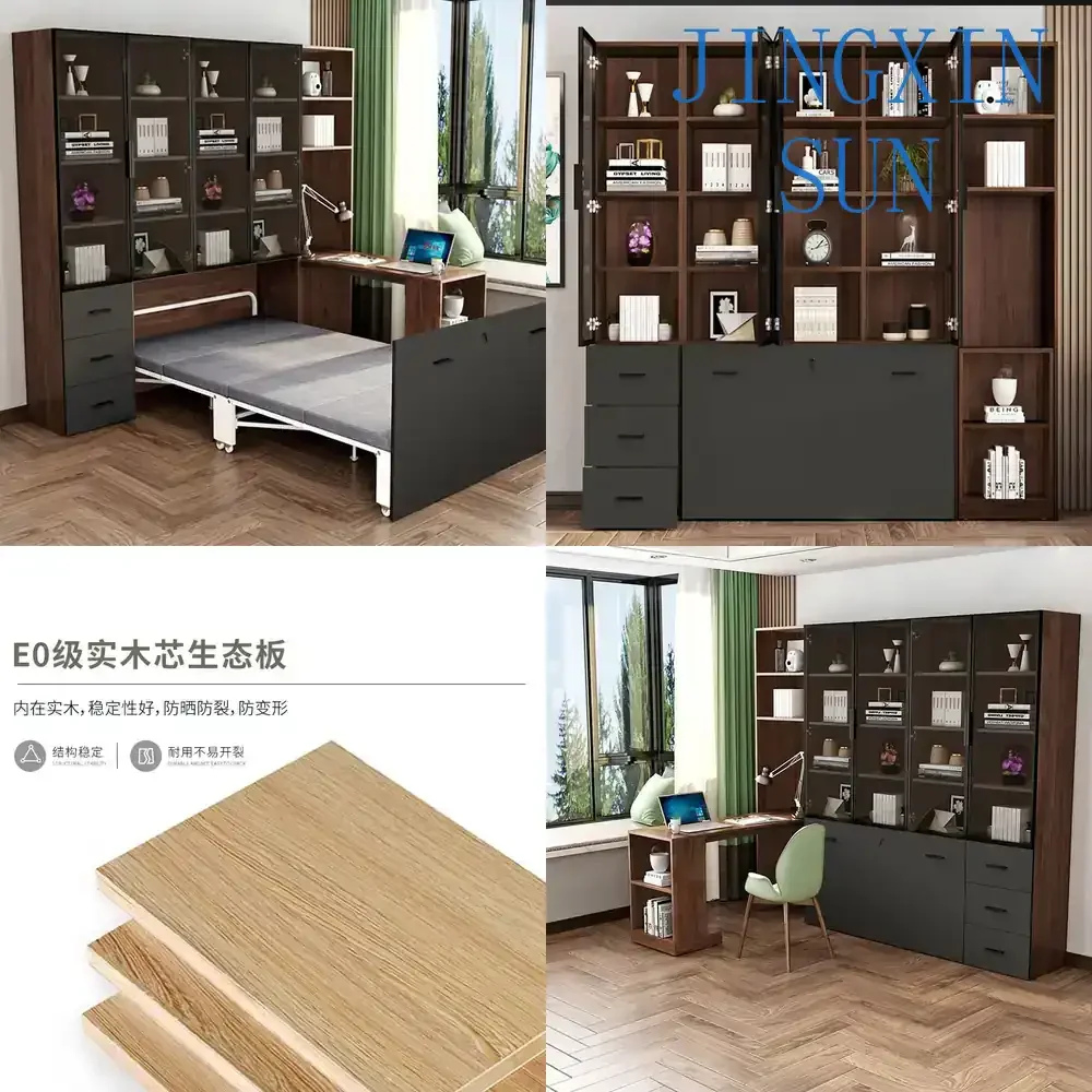 Space Saving Folding Bed for Small Apartment with Integrated Bookcase and Pull Out Design Modern Minimalist Invisible Multi