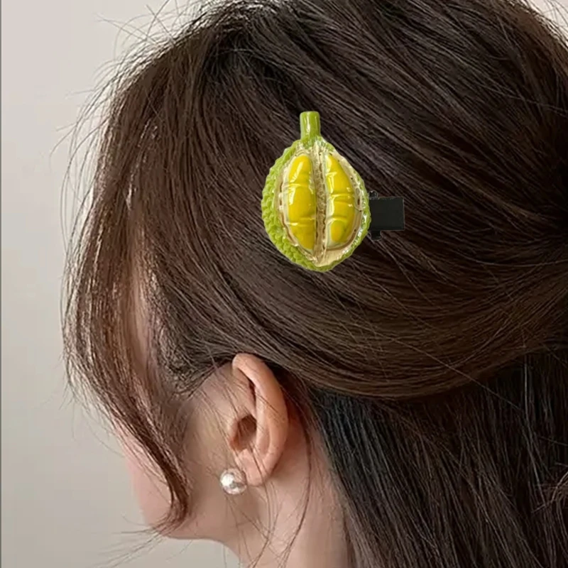 Y166 Horquilla resina dibujos animados con forma Durian, Pin lateral, pinza peinado, adorno para cabello para