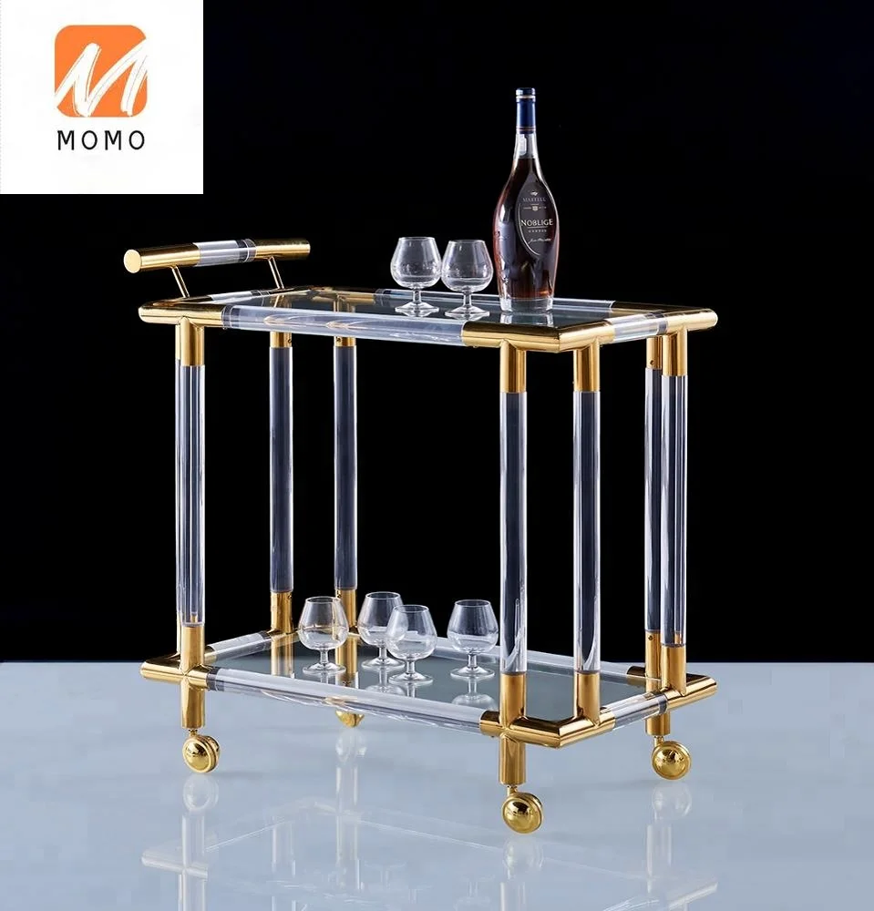 2021 Factory Price Modern Design High Quality Acrylic Clear Lucite Acrylic  Bar Wine Cart For Hotel Restaurant Bar