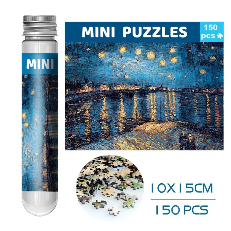 150PCS The Starry Night Jigsaw Puzzle Van Gogh Art Puzzle Test Tube Packaging Christmas Gift