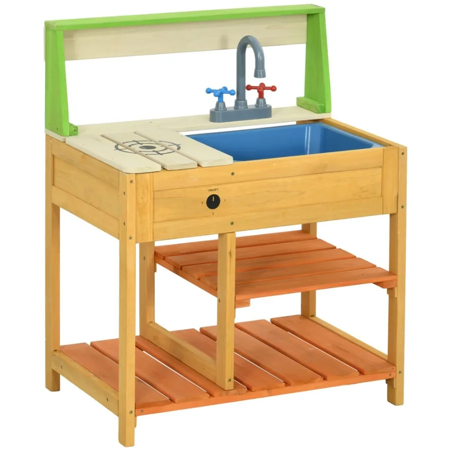 Set da gioco da cucina per esterni da cucina in fango per legno con giocattoli da cucina realistici, rubinetto e ripiani per lavello, regalo per ragazze
