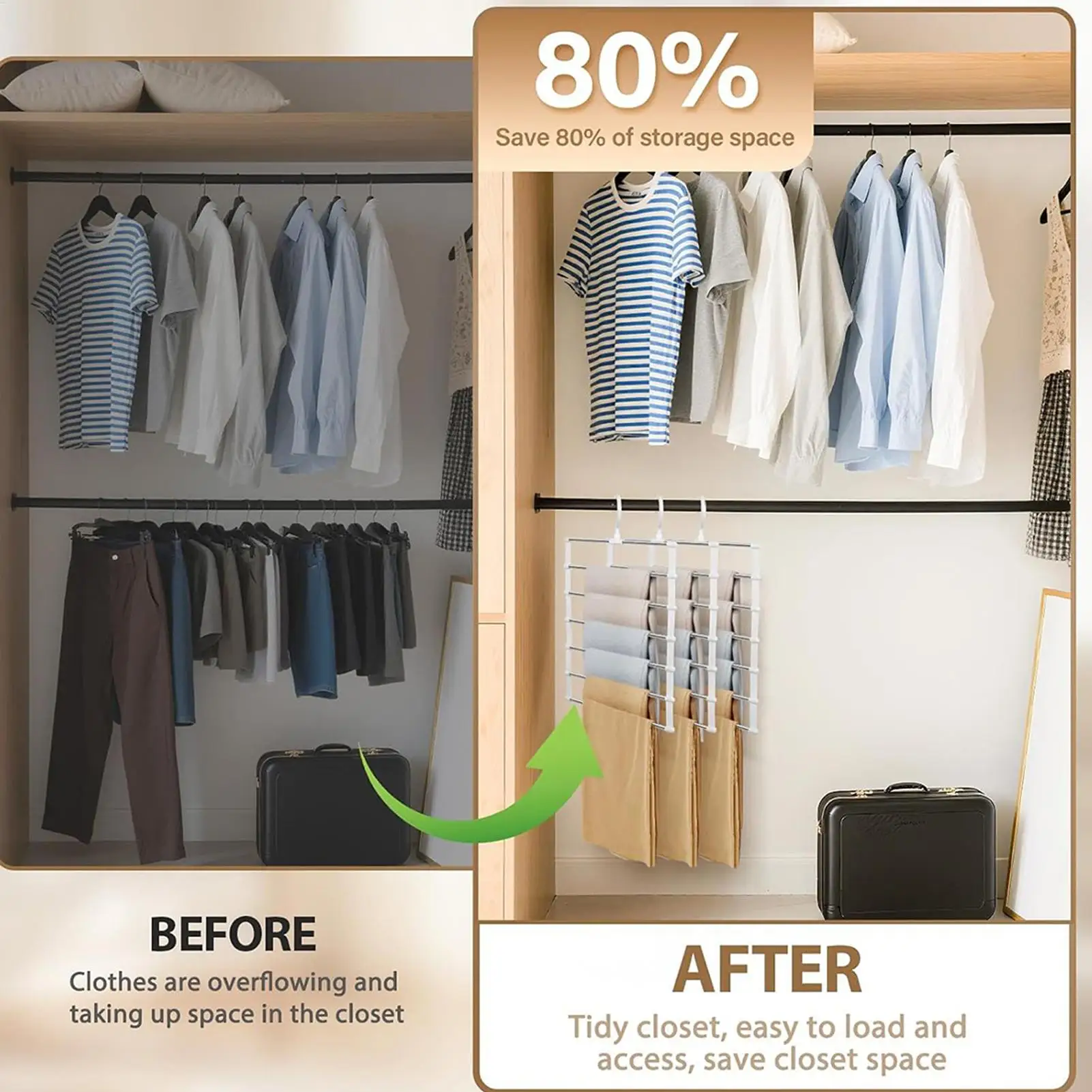 Pants Hangers Space Saving 6 Layers Foldable Organizer 2 Pieces Clothing Hangers For Jeans Trousers Skirt Closet Bedroom Dorm