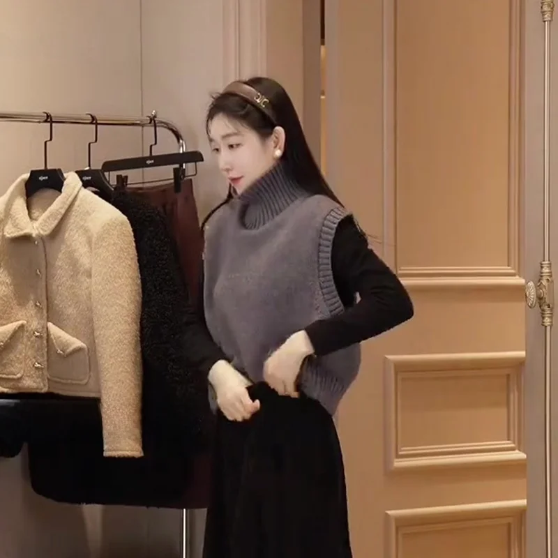 

Oajer Flagip Store Knitted High Collar Vest Autumn Winter Simple Design Sensation Small Fraance Sle Women's Jaet