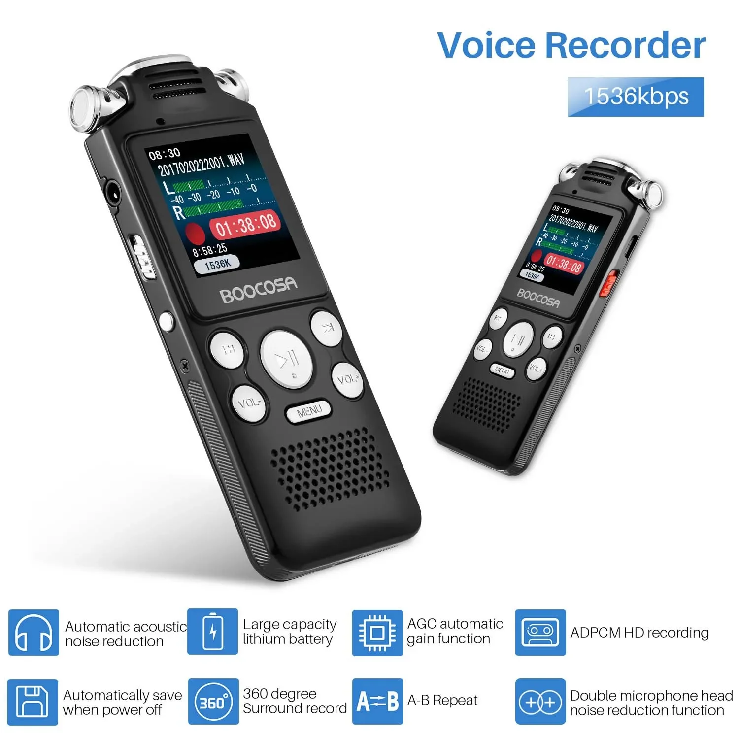 Professional Voice Activated Digital Audio Voice Recorder 8GB 16GB 32G Noise Cancelling Recording PCM Support OTG WAV MP3 Player