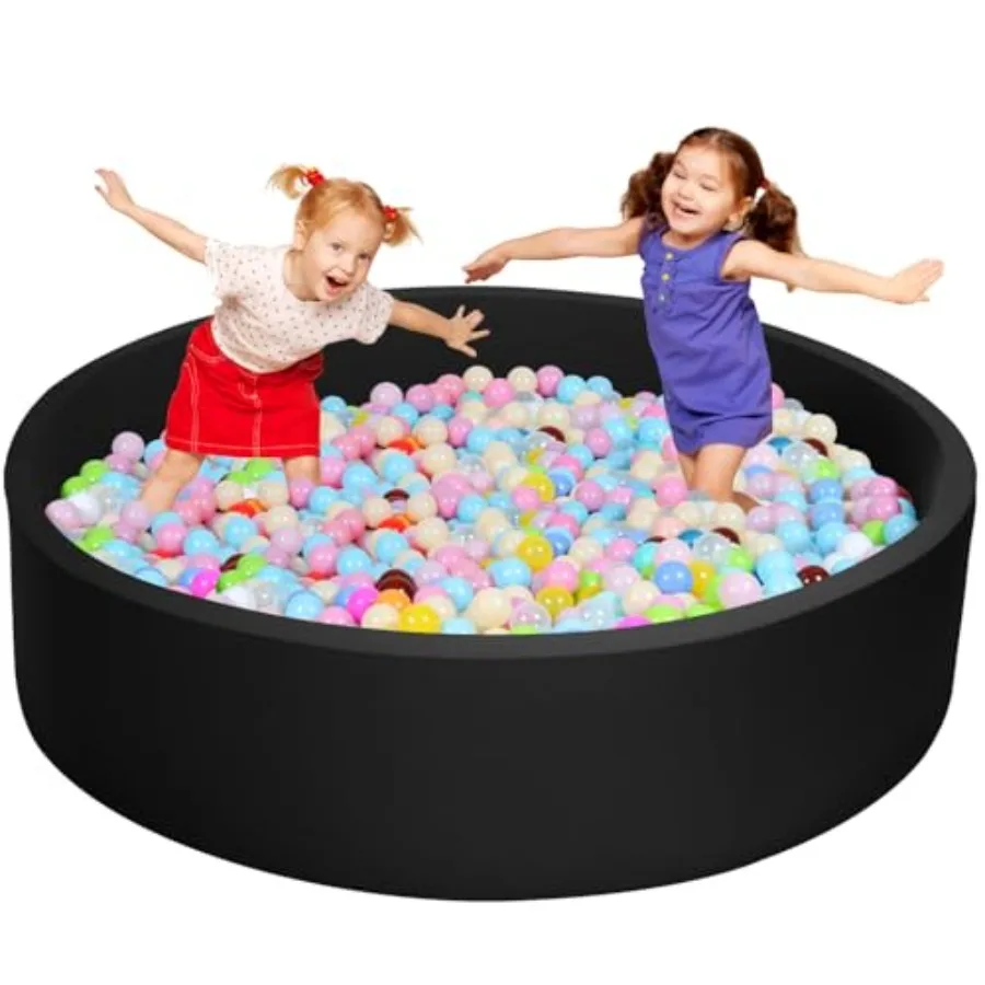 特大ソフトフォームボールピット 51.2 x 11.8インチ ブラック 室内幼児用プレイペン - ボールなしの大型スポンジ丸型ボールプール