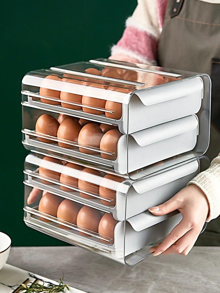 

Double-Layer Egg Storage Box Refrigerator Organizer Food Containers Egg Fresh-keeping Case Holder Tray Dispenser Kitchen Rack