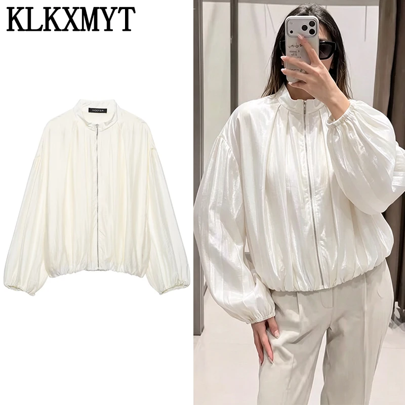 KLKXMYT Elegante Schicke Damen-Bomberjacke 2026 Herbst Langarm Reißverschluss Kurze Jacken Top Lässige Streetwear Mode-Mantel