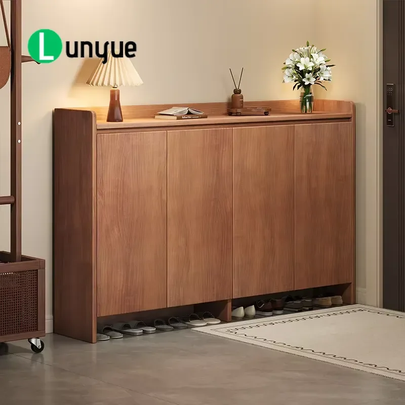 New Chinese Style Solid Wood Shoe Cabinet Large Capacity Dust Proof Integrated Shoe Rack For Home Entrance Hallway Storage