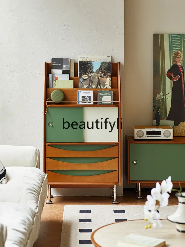 

D25 magazine cabinet, retro solid wood locker, living room, home, small apartment storage cabinet