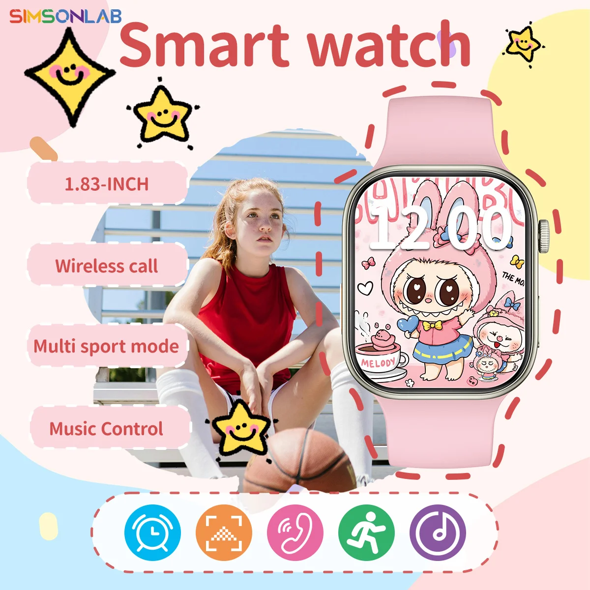 

New Children's Smart Watch 1.83" Sleep&Health Monitor Waterproof Alarm Bluetooth Call Kids Sports Smartwatch For Boys Girls Gift
