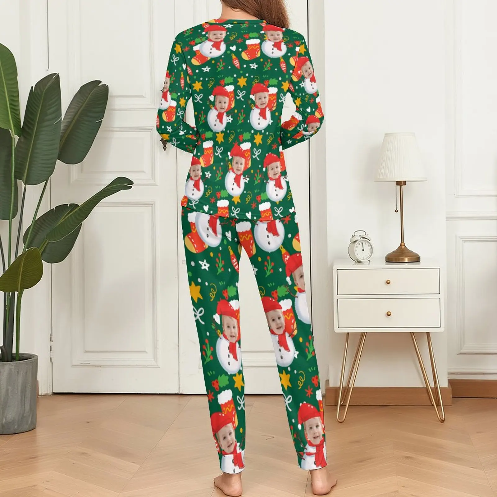 Benutzerdefinierte Damen-Pyjamas mit Gesicht, Homewear, individuelles Damen-Langarm-Pyjama-Set, personalisierter Pyjama mit Gesicht, individuelle Weihnachten