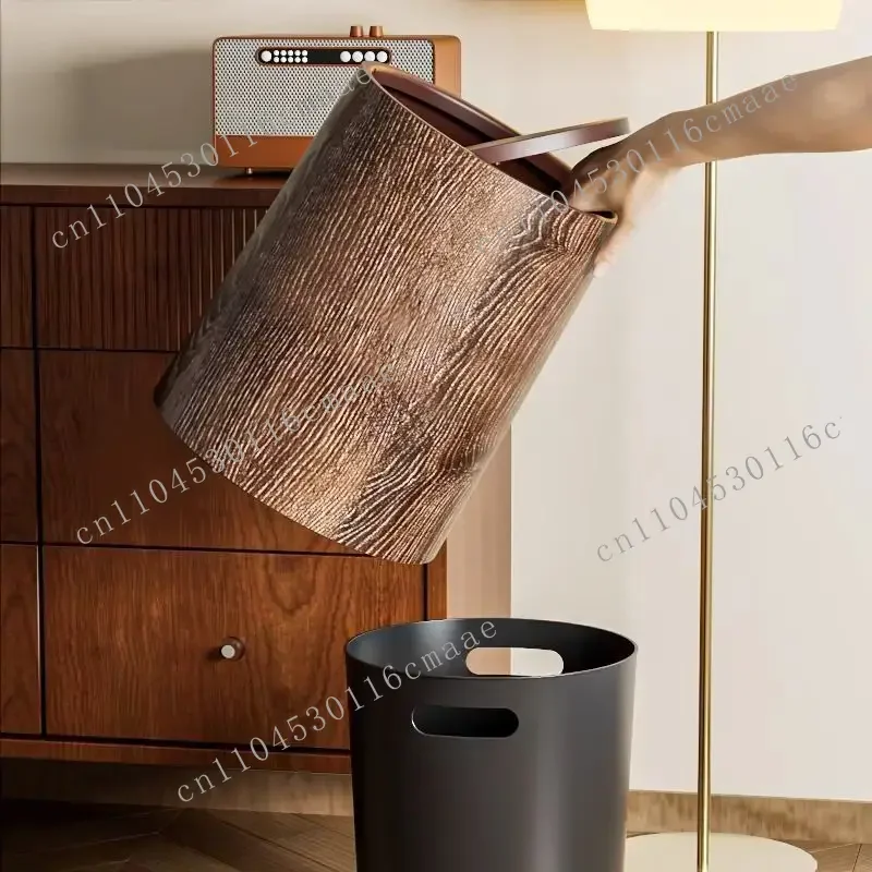 NEW Wood grain trash bin storage bucket Household double living room kitchen office toilet  paper basket storage bucket