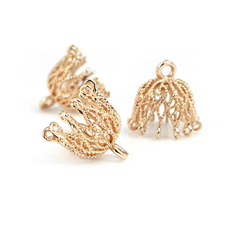 10PCS High Quality 18K Gold Color Brass Round and Oval Charms Beads Caps Connector Tassel Caps Jewelry Earrings Making Findings