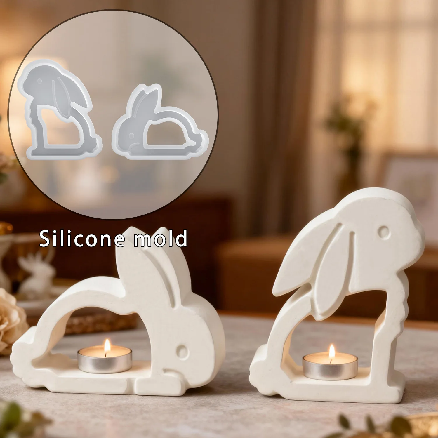DIY Osterhase Hohl Kerzenhalter Harz Form Figur Hase Gips Silikon Form Home Decor Desktop Lagerung