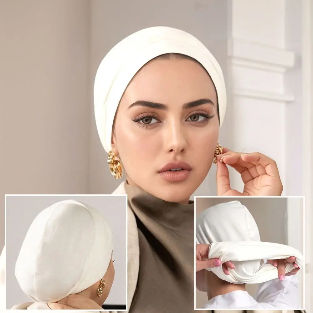 

Новый эластичный мгновенный хиджаб, атласная хлопковая однотонная мусульманская нижняя хустка с длинным хвостом, дышащий квадратный платок для мусульманских женщин