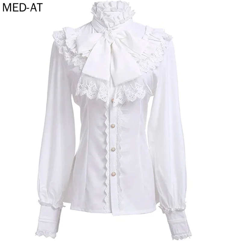 Camicetta vittoriana medievale camicia Lolita gotica da donna rinascimentale Vintage manica lunga Lotus Ruffle Pirate Tops