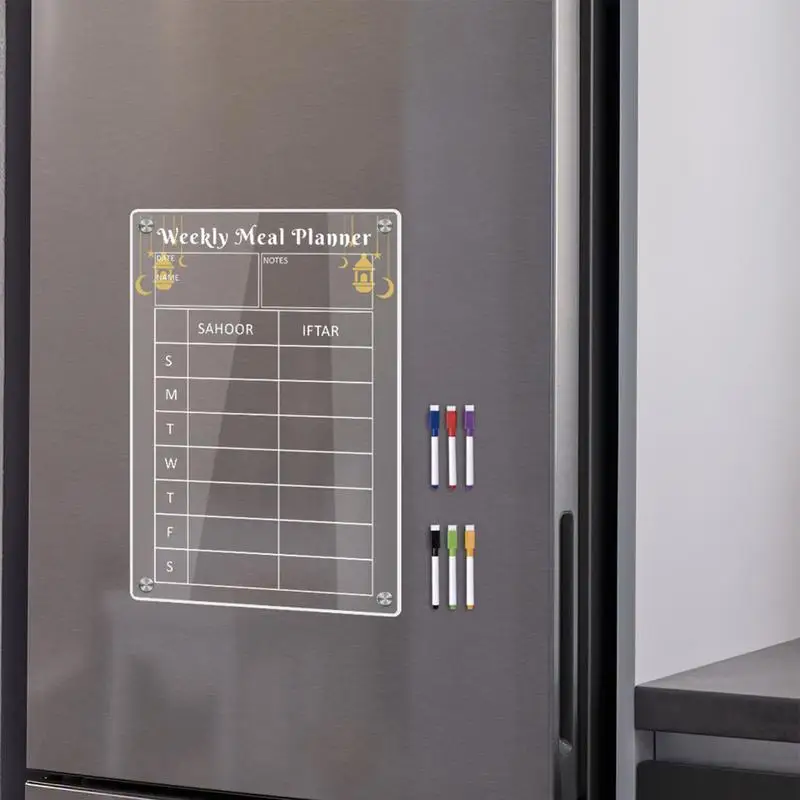 Planejador Semanal Claro para Geladeira, Geladeira Acrílica Magnética, Placa de Apagar Seco, Ímã Forte, Geladeira para Diário