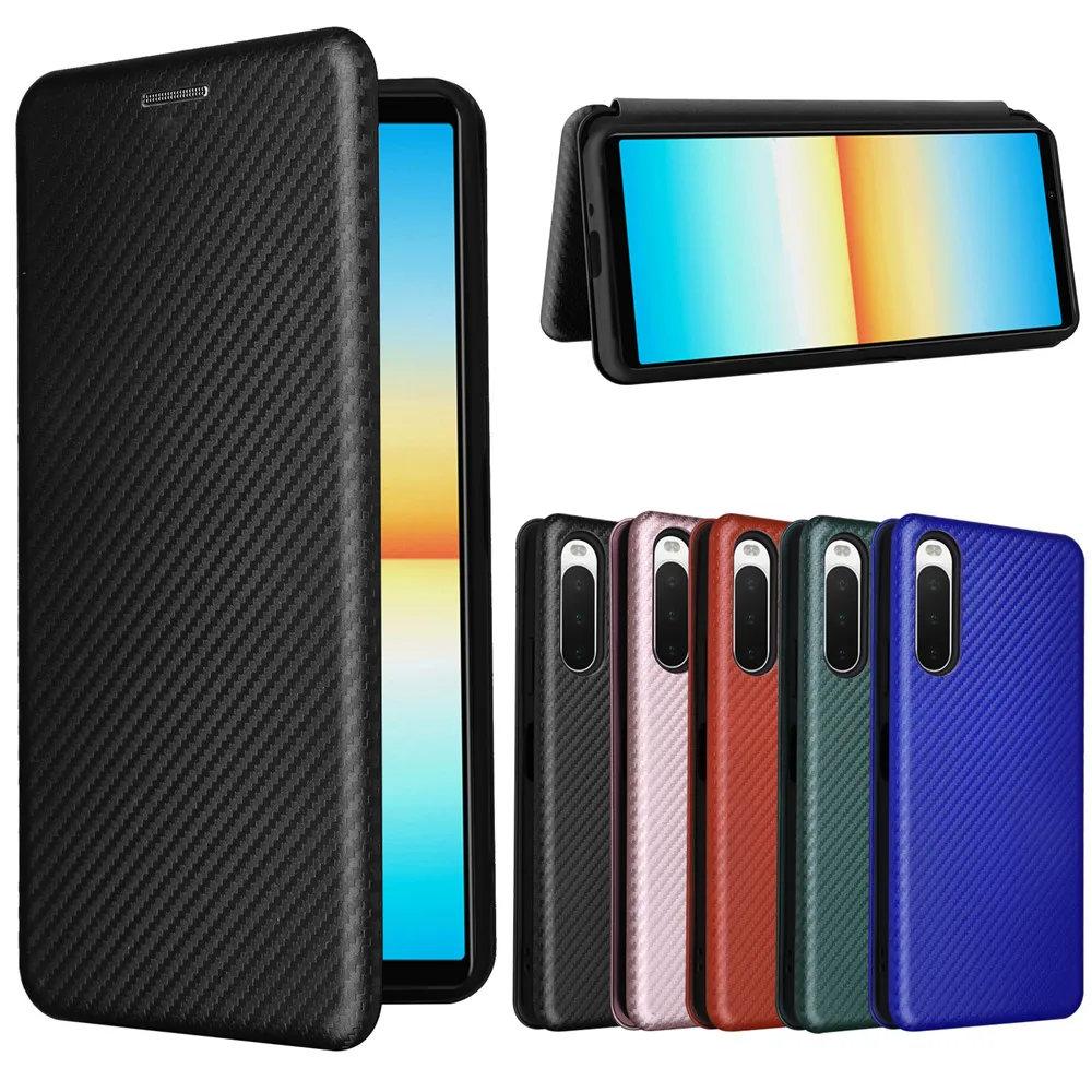 For Sony Xperia 5 II III IV V Case Luxury Flip Carbon Fiber Skin Magnetic Adsorption Case For Sony 5II 5III 5IV 5V Phone Bag