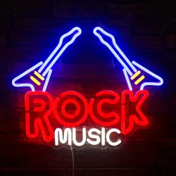 Rock Music Neon Sign Guitar Neon Lights Signs Live  for Music Studio Rock Music Concert Bar Club Wedding Party Neon Decor