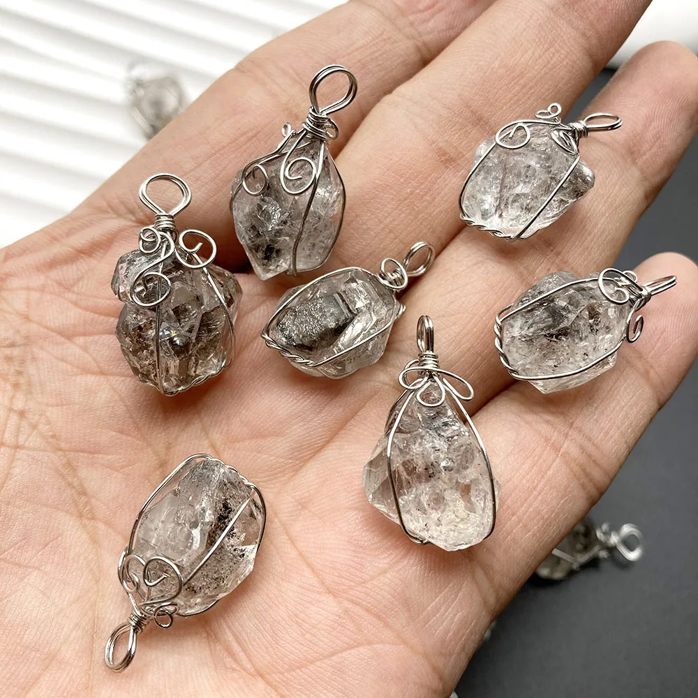 1 Stück handgemachter natürlicher Herkimer-Diamant-Drahtwickel, roher Kristall, Energie, echter Edelstein für DIY-Geschenk, Heilung – Detail 3