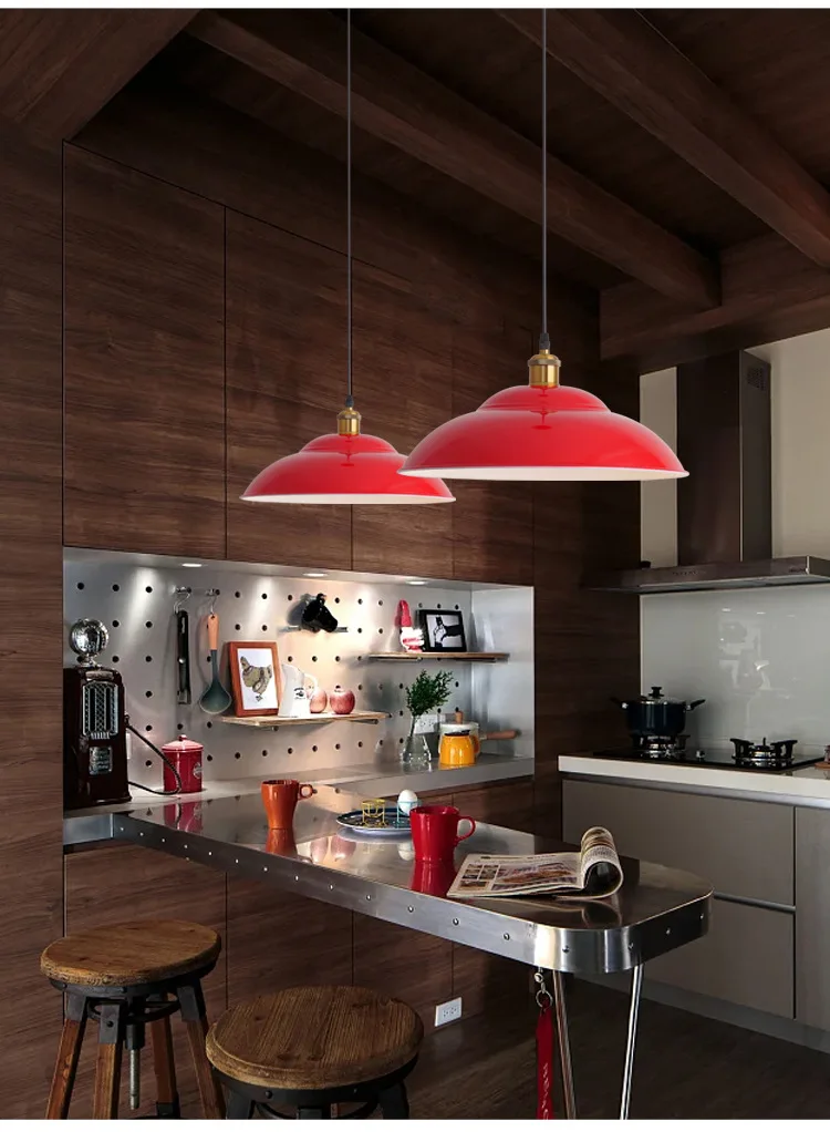 American Retro Red Pendant Lamp Led E27 Industrial Style Lighting Hot Pot Barbecue Modern Iron Art Restaurant Decor Lighting