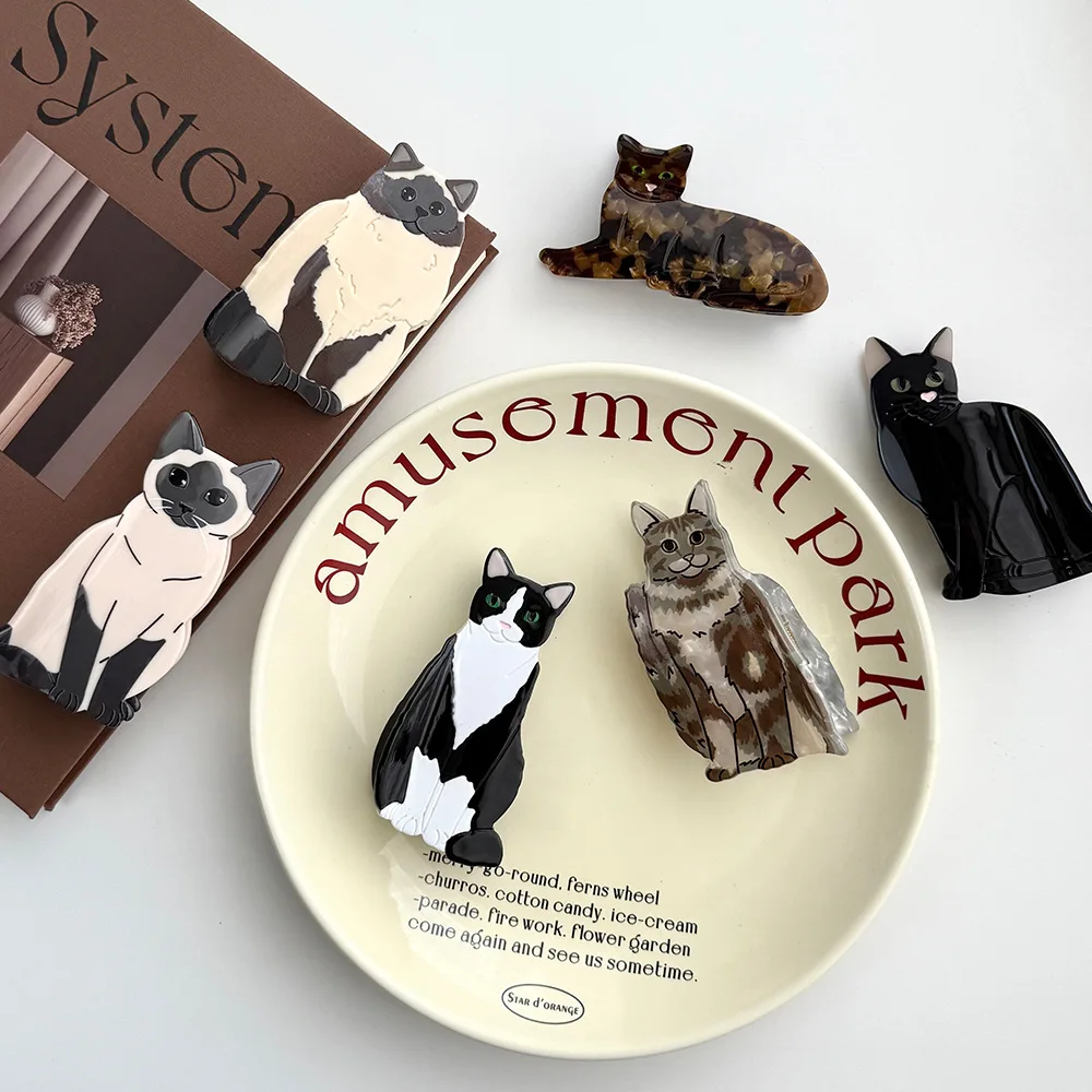 2025 New Kitten Hairpin Female Cute Animal Acetic Acid Grab Clip Back Head Clip Decorative Hairpin Headgear Shark Clip