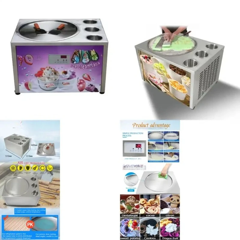 Table Stirring Ice Cream Machine, 45cm Ice Pan Design with 3 Independent Storage Tanks