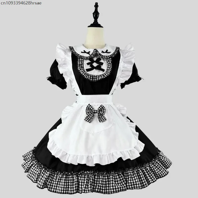 

Lolita Princess Dress Japanese Anime Maid Cosplay Kawaii School Girl Party Waitress Role Play Costumes Plus Size Plaid Bow Dress